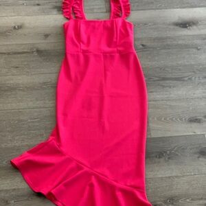 Women’s Asymmetrical Ruffle Strap Dress in Hot Pink size S